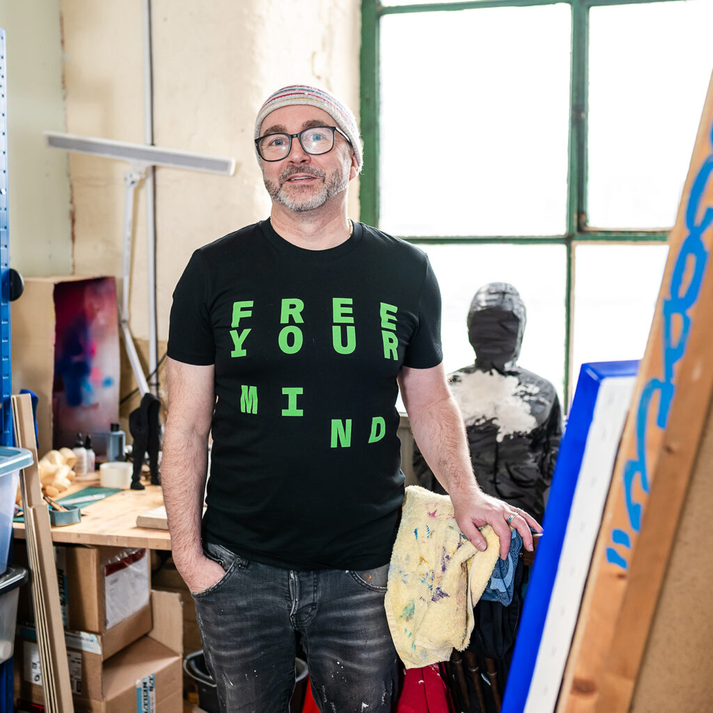 Artist Rob Lenihan in the studio